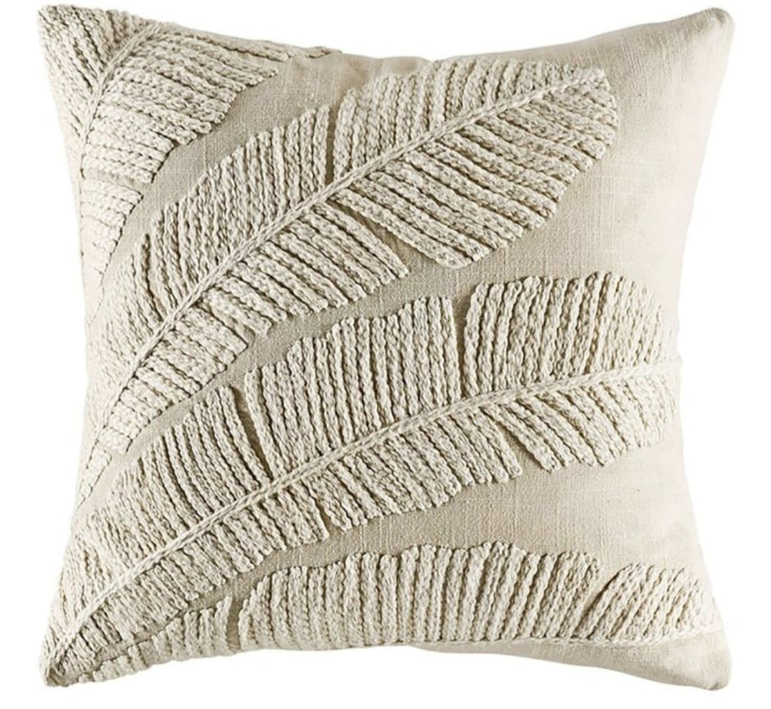 Tropical Leaf Textured Cushion Cover | Boho Decorative Throw Pillow for Sofa & Bedroom