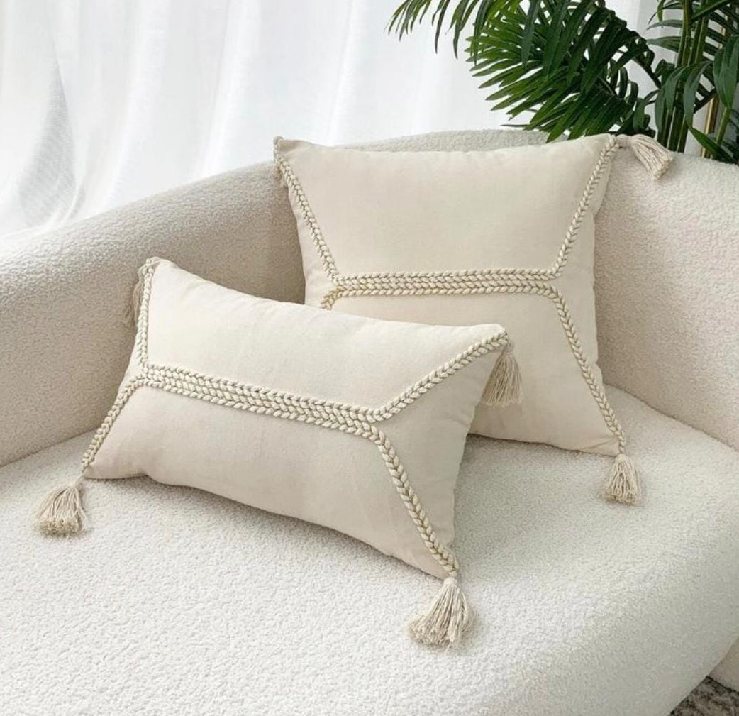 Boho Braided Tassel Cushion Cover | Minimal Decorative Throw Pillow for Sofa & Bedroom