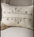 Minimal Floral Embroidered Cushion Cover | Elegant Botanical Decorative Throw Pillow